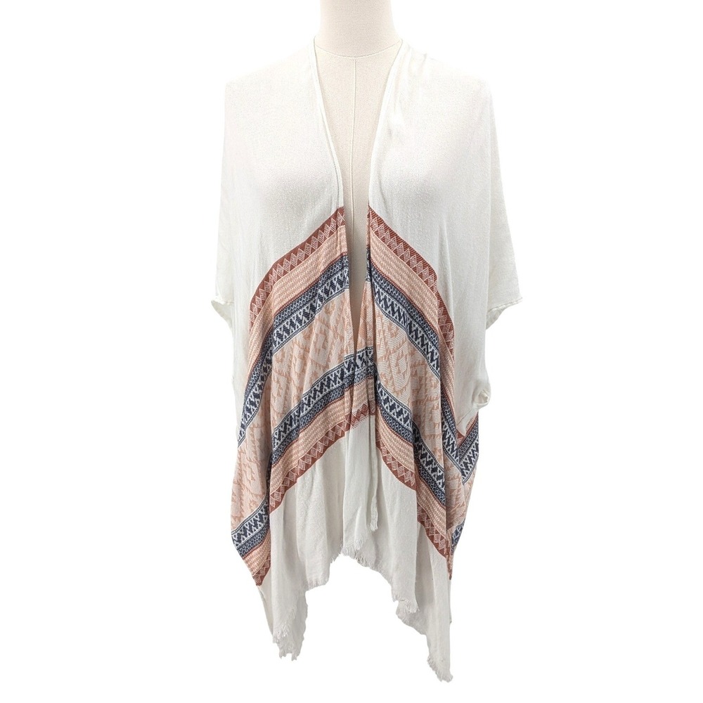 Boho tribal print kimono cardigan lightweight drape fringe hem‎ L